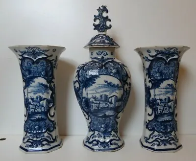 Buy Antique Delftware Delft Holland 18th Century Vases Set Pottery Griekse A Greek • 1,181.33£