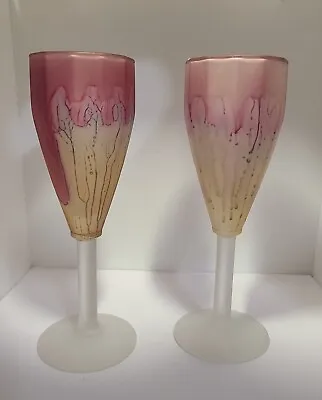 Buy Set Of 2 Rueven Art Nouveau Frosted 6.5  Wine Glasses Champagne Flute Goblets • 16.81£