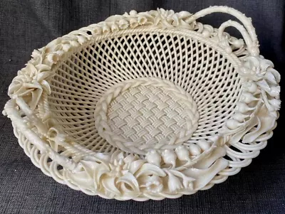 Buy Belleek Round Flowered Lily Of The Valley Basket Early Black Period 3 Strand • 49£