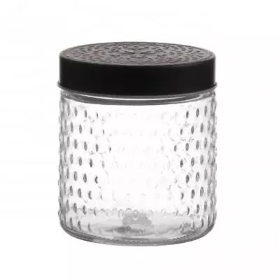 Buy Round Glass Storage Jar With Black Mat Lid 500ml • 1.99£