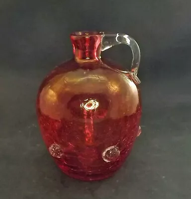 Buy Early 20th Century Crackled Cranberry Glass Jug / Pitcher With Applied Prunts • 48£