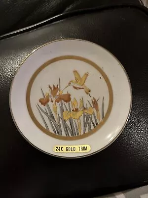 Buy Japanese Chokin 24k Gold Plate Hummingbird White 10.5 Cm Diameter • 22£
