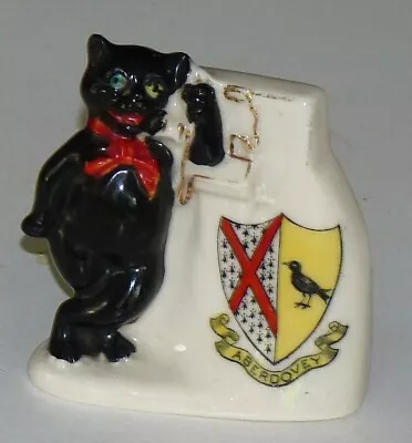 Buy Arcadian Crested China Black Cat On Vintage Telephone - Aberdovey • 19.99£