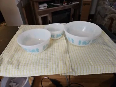 Buy Vintage Pyrex Turquoise Amish Butterprint Mixing Bowls 401, 402, 403 • 74.92£