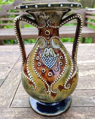 Buy Beautiful Royal Doulton Art Nouveau Beaded Vase Eight Inches Length A Rare Item • 85£