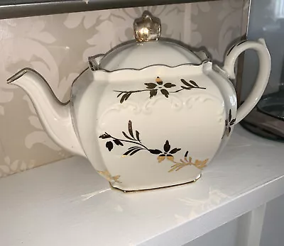 Buy Antique Sadler China Square Teapot Gold Painted- Floral Pattern Beautiful Design • 15£