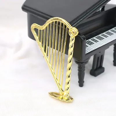 Buy Dolls House Miniatures 1:12 Scale OB11 Doll Musical Instrument Gold Harp Plastic • 3.95£