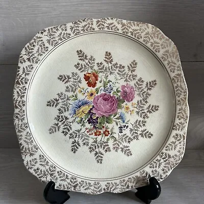 Buy Elijah Cotton Ltd Lord Nelson Ware Staffordshire Ceramic Floral Gold Cake Plate • 8.99£