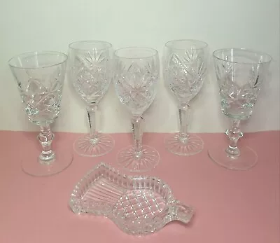 Buy Crystal Glass Set Wine Glasses/goblets & Thistle Ashtray. 6 X Pieces New No Box. • 14£