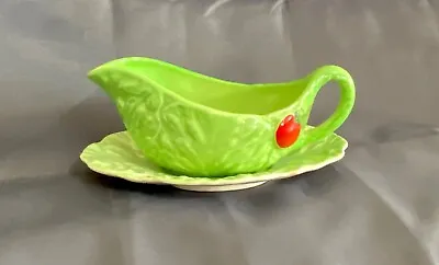 Buy Carlton Ware Vintage  Cabbage Leaf Gravy Sauce Boat With Saucer Red Apple Detail • 7.50£