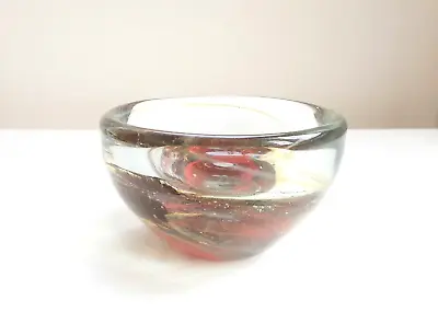 Buy Isle Of Wight Studio Glass Red & Brown Swirls Small Bowl Impressed Flame Pontil • 30£