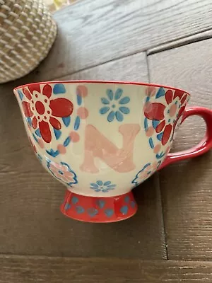 Buy Tesco Cup Mug Floral Letter ‘N’ Stoneware Hand Painted Red Green Blue • 12£
