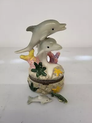 Buy Dolphin Ceramic Hinged Trinket Box W/Charms Sea Theme - EUC 4.25  • 12.32£