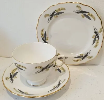 Buy Royal Vale Bone China Trio - Yellow Ferns And Black Leaves Cup Soucer Side • 15£