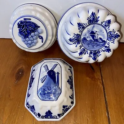 Buy Vintage Delftware Wall Molds- Set Of 3 Windmills And Grapes • 28.39£