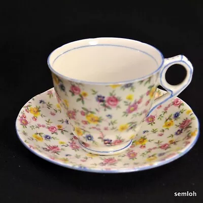 Buy Royal Stafford Footed Cup & Saucer Rosamunde Chintz Roses W/Blue Trim 1940-1952 • 64.21£