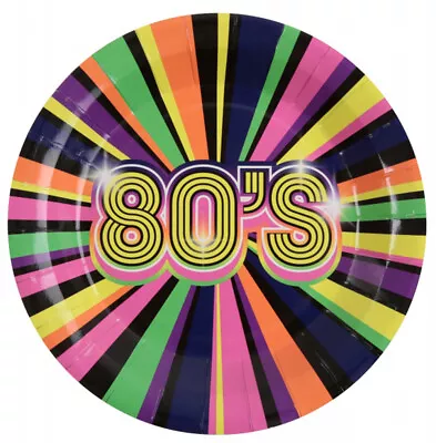 Buy 80s Party Paper Plates Retro Neon Disco 1980s Birthday Party Tableware X 10 • 2.99£