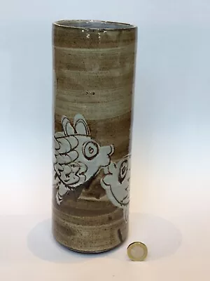 Buy BRIGLIN MCM Vintage Fish Cylinder Vase 25cm, Studio Pottery Sgraffito, 1960s VGC • 40£