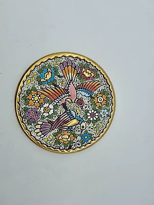 Buy 24 K Gold Cearco Ceramic With Raised Enamel Colourful Birds Plate Wall Art Spain • 35£