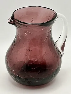 Buy VINTAGE PURPLE Crackle Glass Mini Pitcher Creamer Vase Clear Applied Handle 3.5  • 7.24£