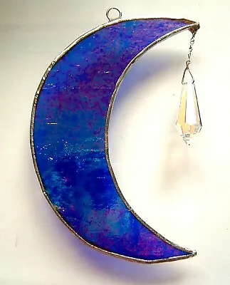 Buy Blue Moon Crystal Icicle Stained Glass Suncatcher Wall Window Hanging Home Decor • 16.95£