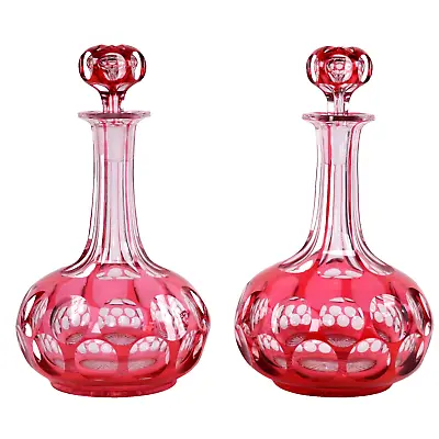 Buy Decanter Cranberry Glass Pair Victorian Overlaid With Stoppers H 23cm Circa 1890 • 280£