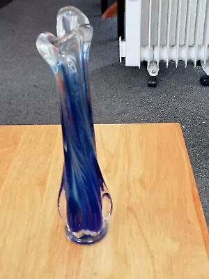 Buy A Very Nice Vintage Cobalt Blue And Clear Twisted Glass Vase • 20£