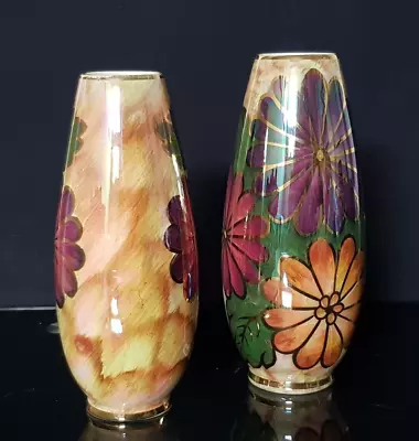 Buy Vintage J Fryer Ltd Oldcourt Ware Pair Of Hand Painted Floral Lustre Vases • 19.99£