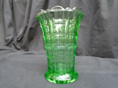 Buy Vintage Davidson Clayton Mayers Green Pressed Glass Vase Jacobean Pattern • 12.95£