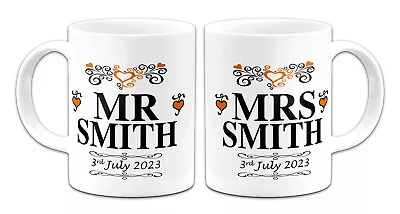 Buy Personalised Pair Of Mr & Mrs With Date Wedding Novelty Gift Mugs • 10.99£