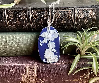 Buy Beautiful Antique Blue Dip Wedgwood Jasper Ware Cameo Necklace  Grape Vines Gift • 8.99£