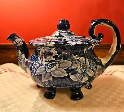 Buy Dark Blue Staffordshire Pearlware Teapot  Union Floral  • 71.26£