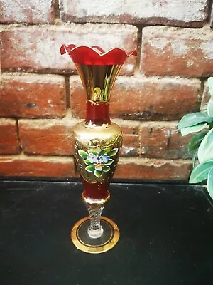 Buy ANTIQUE BOHEMIAN RED GLASS GOLD & ENAMEL DECORATED VASE 24.5CMS - Exquisite!! • 24.99£