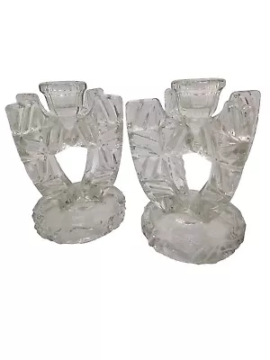 Buy Pair Vintage Pressed Clear Glass Candlesticks   MCM Decoration Dressing Table • 17.77£