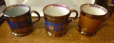 Buy 3 Copper Lustre Tankards Mugs Gaudy Welsh Decoration Antique Display * • 14.50£