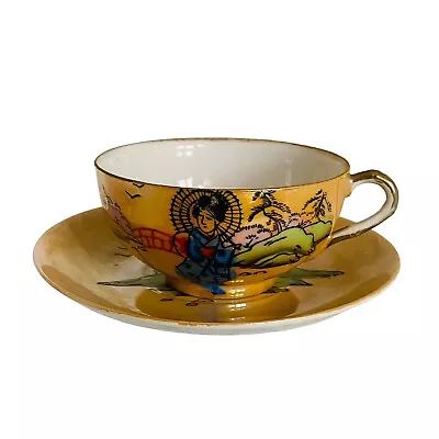 Buy Vintage Klimax Japanese Cup & Saucer Eggshell Lustre Ware Hand Painted Orange • 9.99£