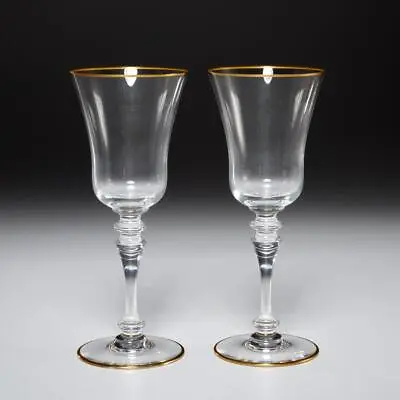 Buy Baccarat France Vienne Gold Trimmed Crystal Water Goblet Glasses 8  Pair 2 • 182.49£