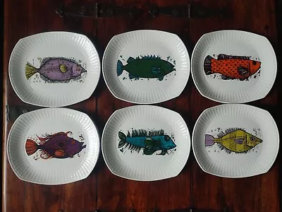 Buy 6 Aquarius Funky Fish Plates 1970s Vary Rare And Unused Washington Pottery  • 85£