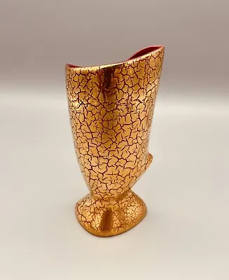 Buy Mid Century Gold Crackle Pottery Vase Italian Rare Design EX Cond A1 • 37.93£