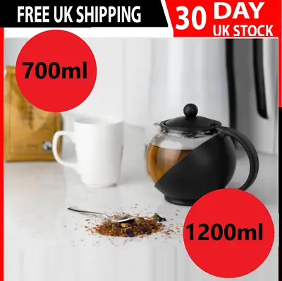 Buy Clear Glass Teapot With Infuser For Loose Leaf Tea - 700ml 1200ml Round Tea Pot • 12.90£