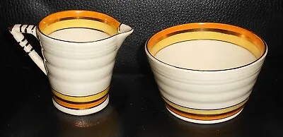 Buy Art Deco Period Thomas Forester & Sons Imperial Yellow Pattern Sugar Bowl & Jug • 17£