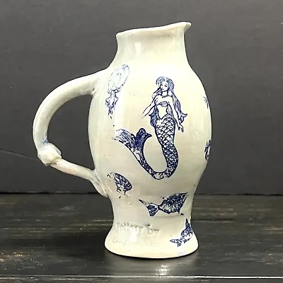 Buy Small Handmade Pottery Jar Vase  Blue Mermaid Fish Jelly Fish Marked • 28.82£