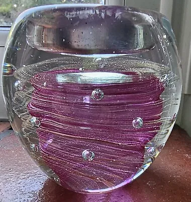 Buy Stunning Heavy Glass Paperweight Tealight/Candle Holder With Purple & Gold Whirl • 2.99£