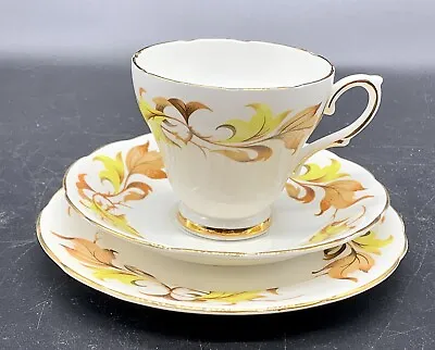 Buy Vintage Sutherland Fine Bone China Trio Cup Saucer Side Plate - Yellow Leaf  • 10.90£
