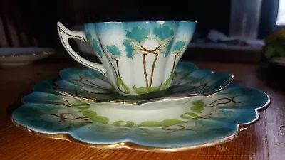 Buy Wileman Foley Shelly 7069 Petunia Snowdrop Art Nouveau Tea Trio 1895 - 1910 • 100£