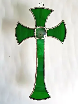 Buy Green Celtic Cross Stained Glass Suncatcher Window Wall Hanging Gift • 14.99£