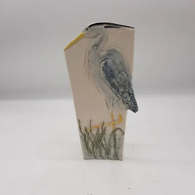 Buy Studio Art Pottery Blue Heron Crane Bird Vase Slab Bas Relief Handmade • 28.44£