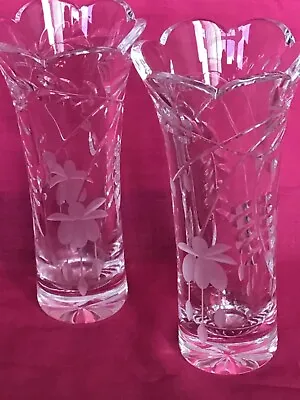 Buy Pair Of Beautiful Cut Glass Posy Vases By ROYAL DOULTON - Stamped On Base • 6.50£
