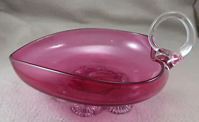 Buy Cranberry Glass Heart Shape Handled Dish With Frilled Base (rim Chip) • 5.99£