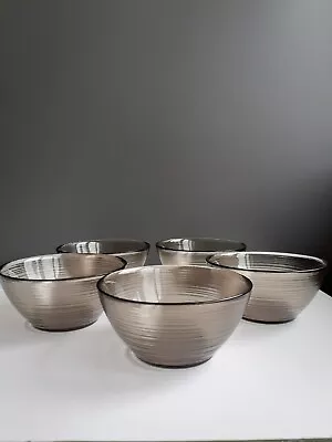 Buy Glass Fruit Dishes X 5 Brown  Ribbed Bowls Dessert Ice Cream French Pre-loved  • 10.90£